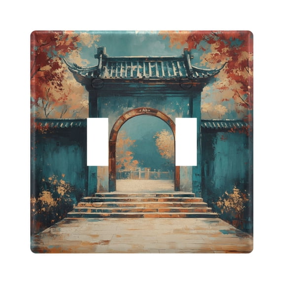 2 Gang Light Switch Cover Plate Chinese Traditional Yard Door Wall Plate Decorate Electrical Outlet Cover Plates 4.56”x4.48”