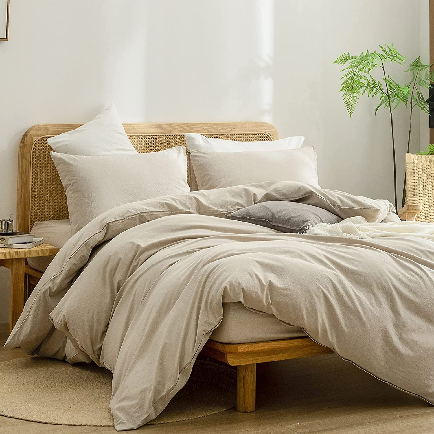 BESTOUCH Duvet Cover Set Oversized King 100% Washed Cotton Linen Feel Soft Chic Lightweight 3Pcs (Almond Milk Grey, 120"x98")