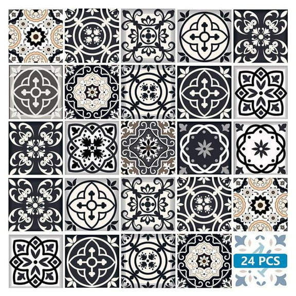 HomeRoots 556430 12 x 12 in. Black, White & Tan Peel & Stick Removable Tiles