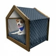 thumbnail image 1 of Geometric Pet House, Lattice Pattern with Dots and Curved Lines Abstract Traditional Motifs, Outdoor & Indoor Portable Dog Kennel with Pillow and Cover, 5 Sizes, Dark Blue Cream, by Ambesonne, 1 of 5