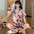 thumbnail image 1 of Disney-Conjunto de pijama de Mickey para mujer, ropa de dormir sedosa, de satén, bonita, Kawaii, para el hogar, suave e informal, para otoño e invierno, 2 piezas, 1 of 4