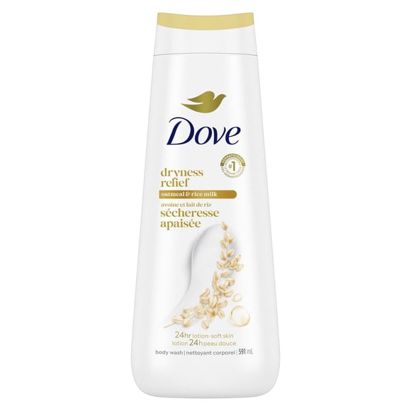 Dove Dryness Relief Body Wash For 24hr Lotion-Soft Skin, Oatmeal & Rice Milk with No Sulfates No Parabens