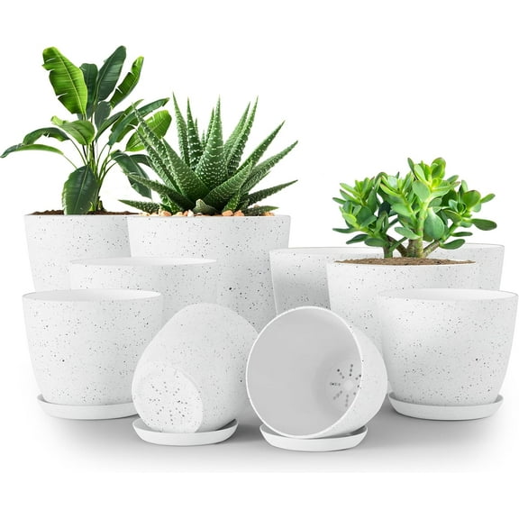 Utopia Home - Plant Pots Indoor with Drainage - 7/6.6/6/5.3/4.8 Inches Home Decor Flower Pots - Plastic Planters for Indoor Plants, Cactus, Succulents Pot (White, Pack of 5)