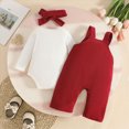 thumbnail image 4 of TOWED22 Baby Girl Fall Winter Clothes 3 Pieces Sets Long Sleeve Round Neck Floral Jumpsuit Romper Print Pants Headband Outfits Set(Red,12-18 M), 4 of 9