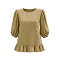 thumbnail image 4 of Neewe Womens Tops 3/4 Sleeve Shirts Plain Round Neck Loose Casual Ruffle Hem Blouses Trendy 2026, 4 of 8