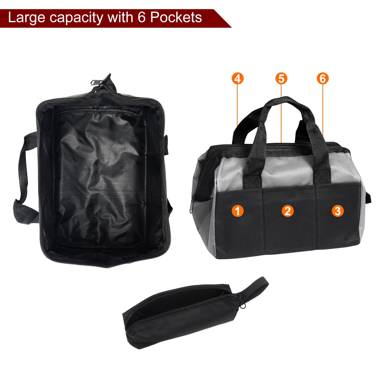 Tool Bag 12 Inch Oxford Waterproof 6 Pockets with Tool Pouch Bag Gray