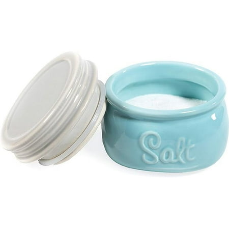 

Mason Salt Cellar - Ceramic Salt Cellar With Lid - Rustic Farmhouse Decor by Sparrow Decor (Blue)