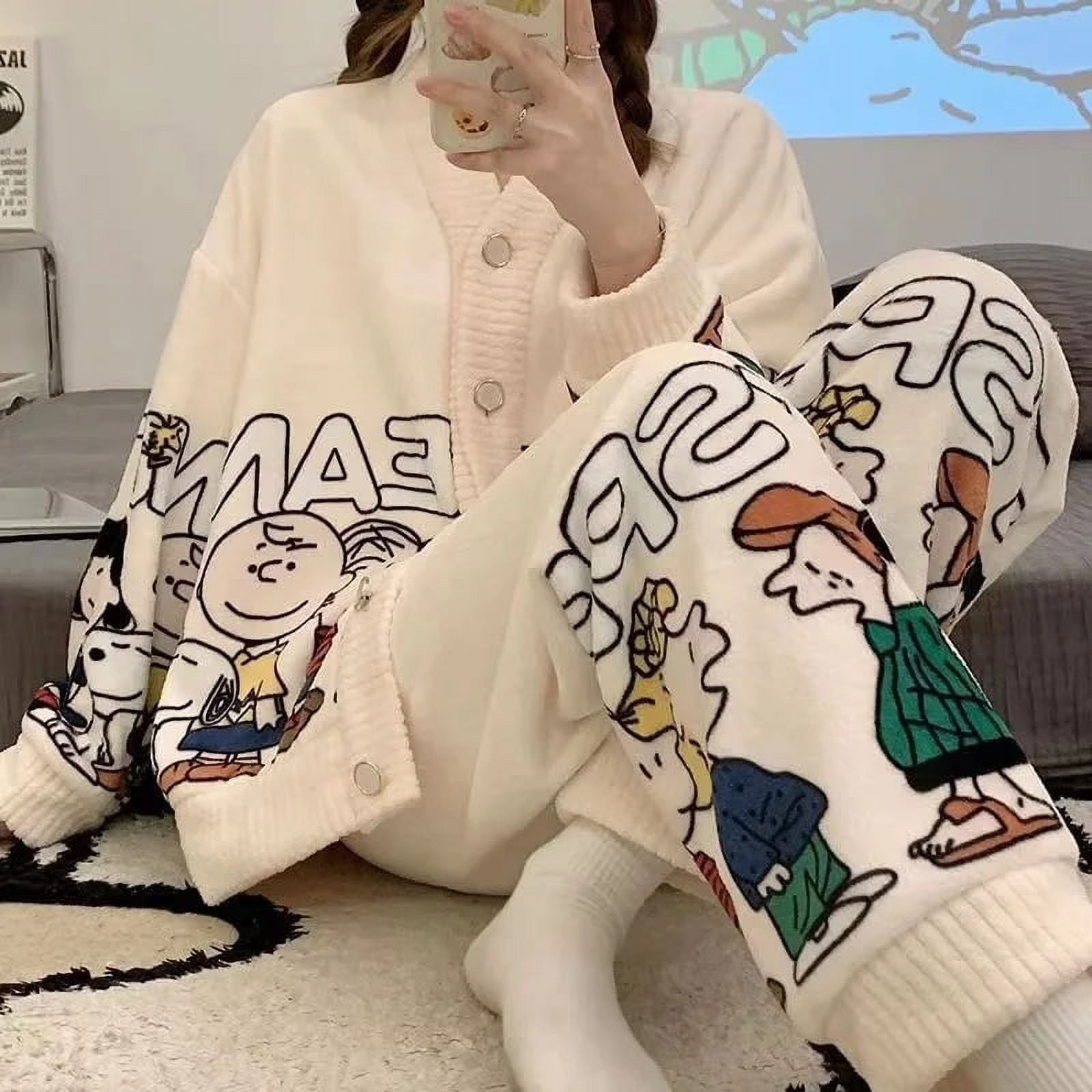 Autumn Winter Kawaii Cartoon Pajama Sets Women Pyjamas Warm Autumn Winter Kawaii Cartoon Pajama Sets Women Pyjamas Warm