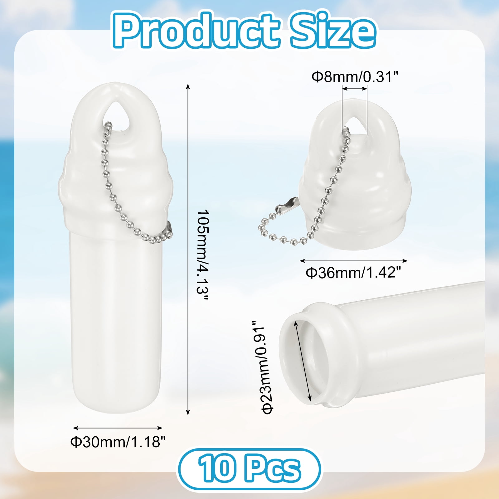 10 Pack Floating Keychain, Float Key Ring Holder with Waterproof Container, Float Key Pendant for Boating, Fishing, Water Sports, White