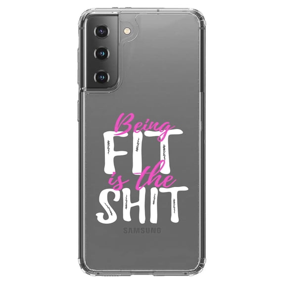 DistinctInk Clear Shockproof Hybrid Case for Galaxy S21 5G (6.2" Screen) - TPU Bumper Acrylic Back Tempered Glass Screen Protector - Being Fit is the $hit