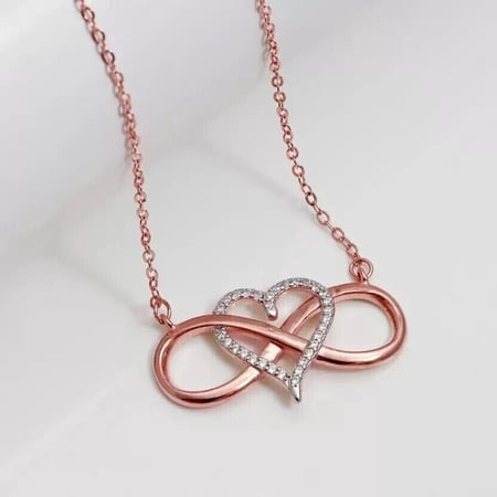 TAAPSEE JEWELS Cubic Zirconia Round Heart Infinity Pendant Necklace 14K Rose Gold Over Silver