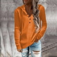 thumbnail image 2 of QLEICOM Women's Striped Casual Hooded Sweater Open Collar Sweater Long Sleeve Lapel Blouses Shirts Tops Orange S, US Size 4, 2 of 7