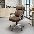thumbnail image 3 of CorLiving Leon Faux Leather Upholstered Adjustable Height Lumbar Support Tilting Executive Adult Office Chair, Brown, 3 of 7