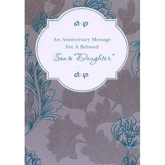 Designer Greetings Blue Foil and Gray Flowers on Gray Wedding Anniversary Congratulations Card for Son and Daughter-in-Law