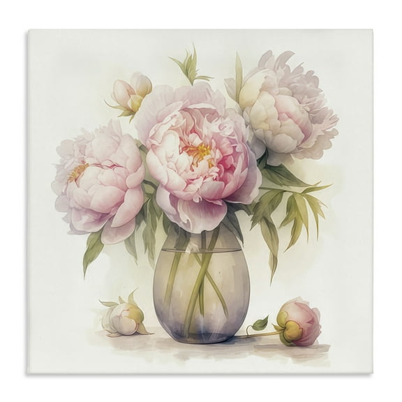 Stupell Industries Charming Pink Peonies Plants & Flowers Painting Wrapped Canvas Art Print Wall Art, 17 x 17