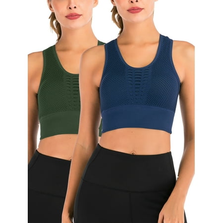 

FANNYC 1-2 Pack Seamless Sports Bra For Women High Impact Mesh Openwork Sports Bra Racerback Yoga Bra Workout Activewear Crop Top Longline Padded Full Coverage Bra Black /Blue/ Pink /Green