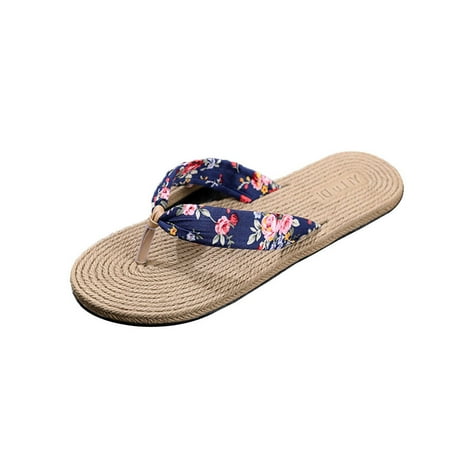 

Ykohkofe Fashion Floral Flip Flops Ladies Summer Seaside Travel Vacation Sandals Slippers Blue 7