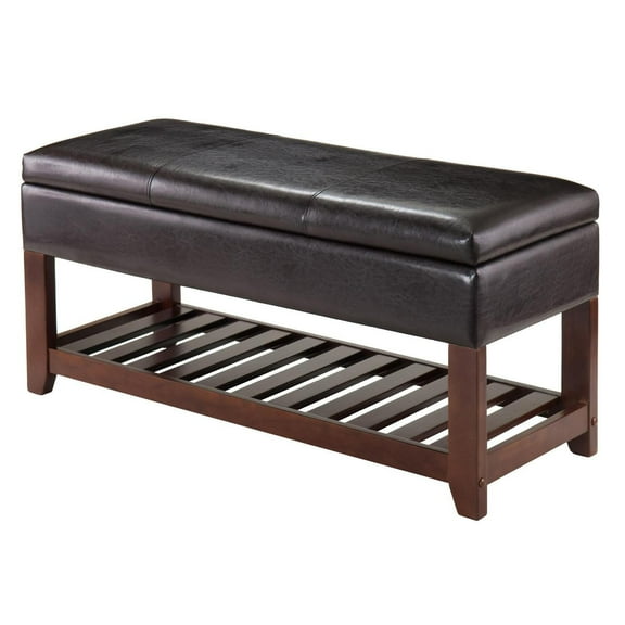 Storage Bench with Chest - Entryway Hallway Bedroom Seating - Faux Leather Top - Wood Legs - Stylish Decor