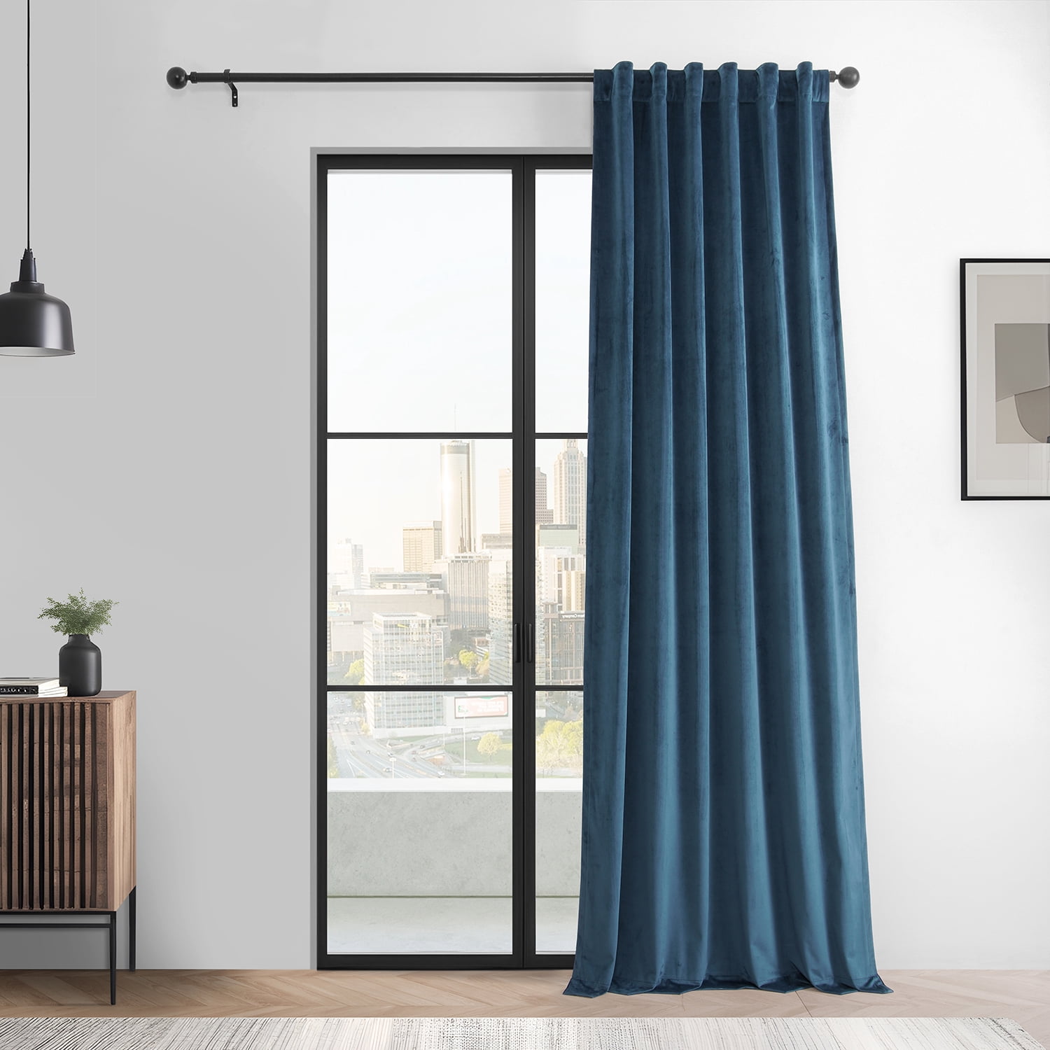HPD Half Price Drapes Basic Deluxe Velvet Room Darkening Curtains with Rod Pocket - 2 Panels Set - Window Curtains for Living Room & Curtains for Bedroom, 50W X 96L, Dark Blue