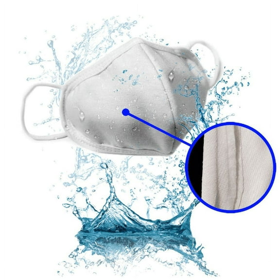 4-Layer Water Resistant White Fabric Face Mask, Washable Reusable Facemask with 2 Filters, for Unisex Adult (3 pack)