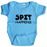Funny Baby Bodysuit Coverall with Snaps for Newborn, Infant and Toddler 6M, 12M, 18M Humor Prints 6-12M, Spit Happens Blue