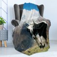 thumbnail image 4 of Tibetan Soft Flannel Fleece Blanket, Indigenous Bull in the Mountains Picture Rural Nature Wilderness Agriculture Theme, Cozy Plush for Indoor and Outdoor Use, 70" x 90", Multicolor, by Ambesonne, 4 of 5