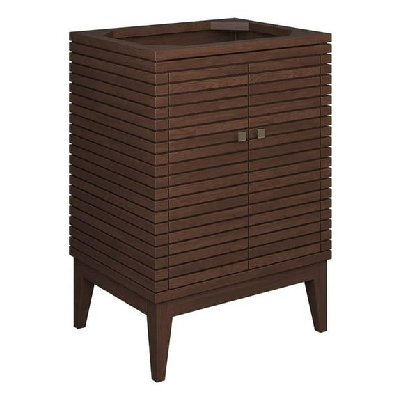 Modway Ledger 24" 2-Door Wood Bathroom Vanity Cabinet in Walnut