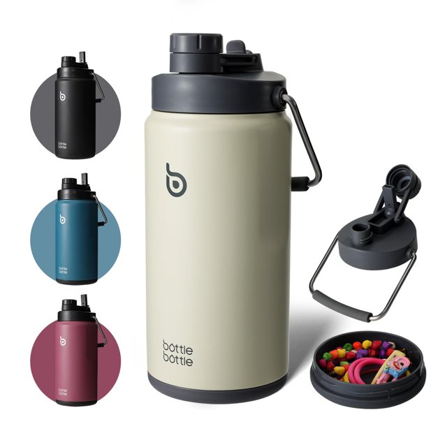 Botella de agua con aislamiento de 1,9 L, con pajita y tapa, color gris