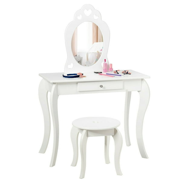 Costway Kids Vanity Set Princess Makeup Dressing Play Table Set W