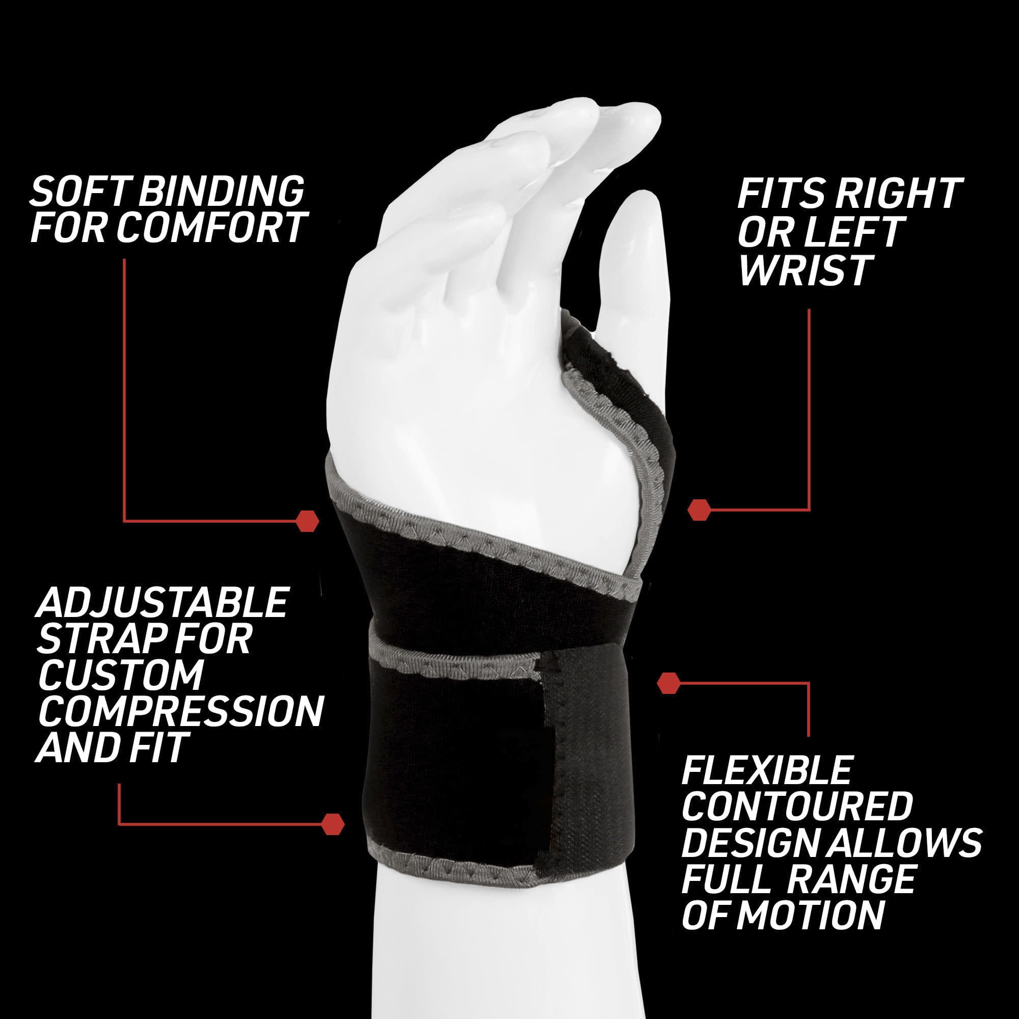 (3 pack) ACE Brand Adjustable Wrist Support, Black, 1 Support