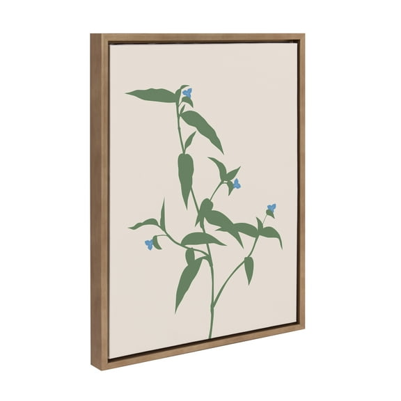 Kate and Laurel Sylvie Delicate Illustrated Blue Wildflowers Framed Canvas Wall Art by The Creative Bunch Studio, 18x24 Gold, Simple Modern Floral Wall Decor Art