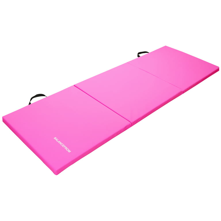 BalanceFrom 6 Ft. x 2 Ft. x 1.5 In. Three Fold Folding Exercise Mat with  Carrying Handles for MMA, Gymnastics and Home Gym, Pink