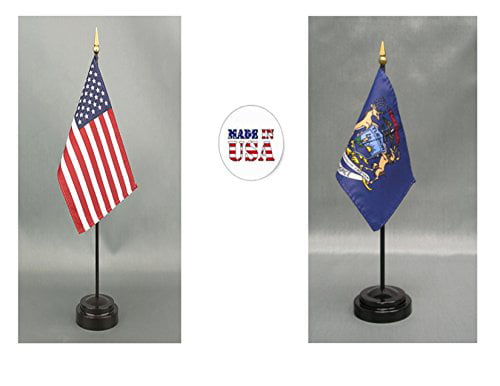 New Jersey State w/ USA America American Flag 4"x6" Desk Set Table Black Base 