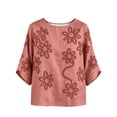 thumbnail image 6 of Summer Tops for Women 100% Cotton Fashion Casual Embroidery Round Neck 3/4 Sleeve Spring Blouse Tops, 6 of 6