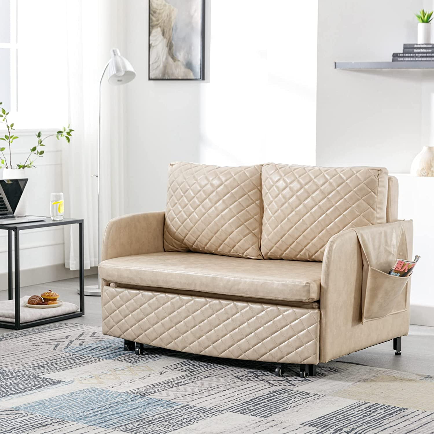 Tabaray Leather Loveseat Sleeper,Small Futon Sofa Bed with Mattress and