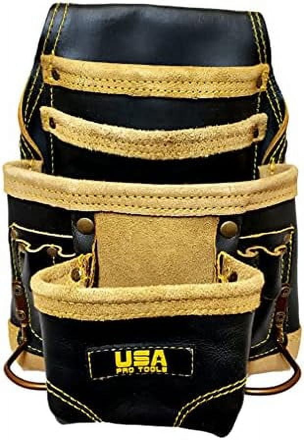 Carpenters Leather Tool Pouch Bag | Ideal For Electricians, Framers And Handyman | 10 Pockets With 2 Hammers Holders