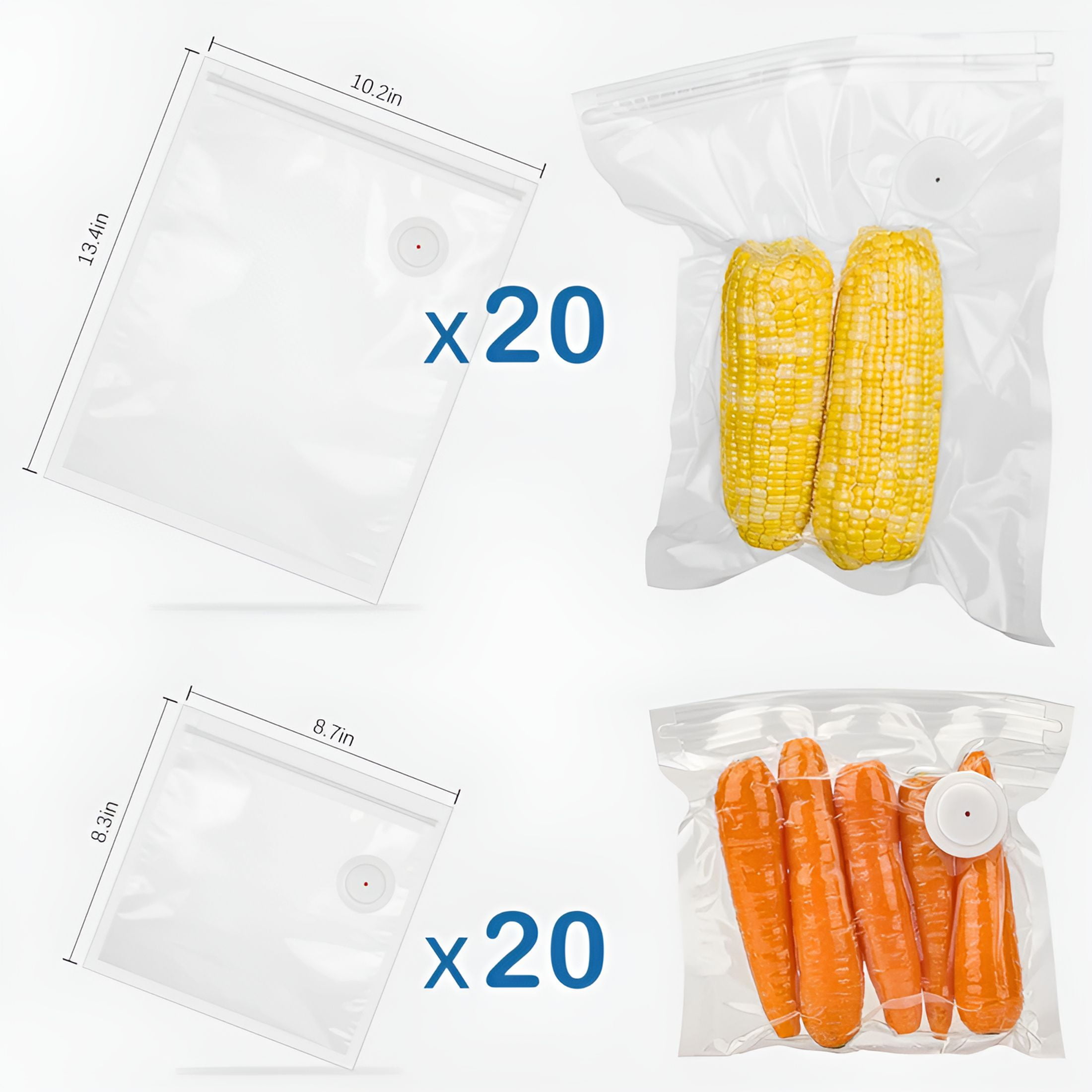 ACDANC 40PCS Vacuum Sealer Bags for Food with Air Valve, Reusable Sous Vide Bags (20 large+20 small)