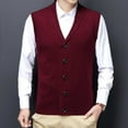 thumbnail image 4 of Dpytoraw Male Autumn And Winter Single Buckle Sweater Vest Vest V Neck Pure Color Wool Collarless Shirt Combined Body Type Non Hooded Vest Sweater Vest, 4 of 4