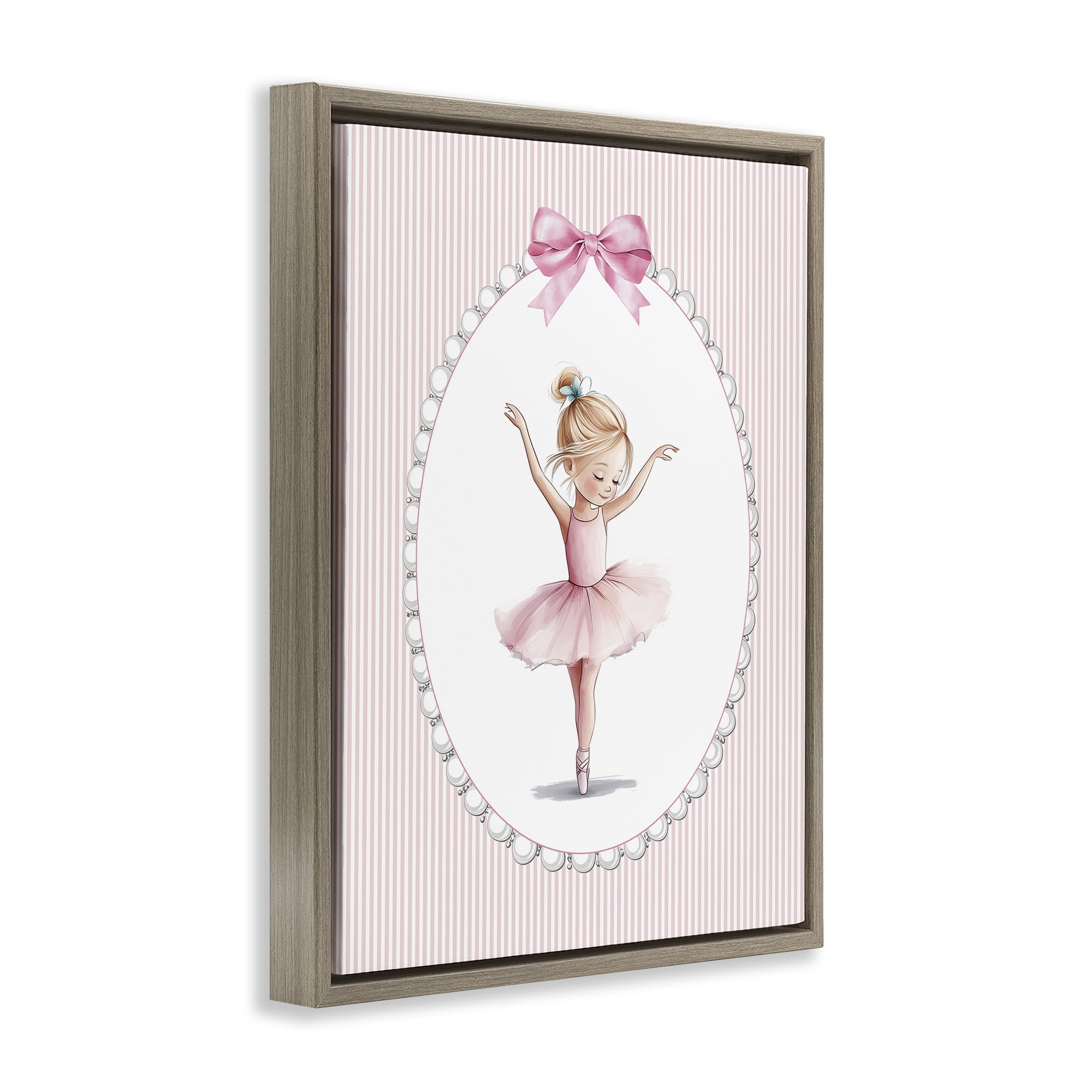 Stupell Industries Dance Pink Ballerina Brown Framed Floater Canvas Wall Art, design by Christine Simpson Art