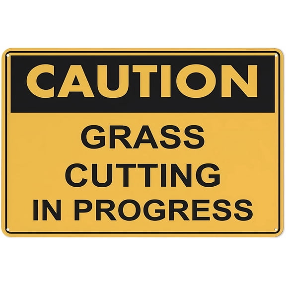 Caution Grass Cutting in Progress Sign 12 x 8 Inches - Grade Reflective Rust-Free Aluminum, Weather/Waterproof, Easy to Mount, Lawn, Residential Area Use