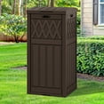 thumbnail image 3 of Dextrus 31-Gallon Outdoor Resin Trash Bins with Tiered Lid and Drip Tray, Waterproof Garbage Container for Outdoor Spaces like Patios, Kitchens&Backyards, Brown, 3 of 6
