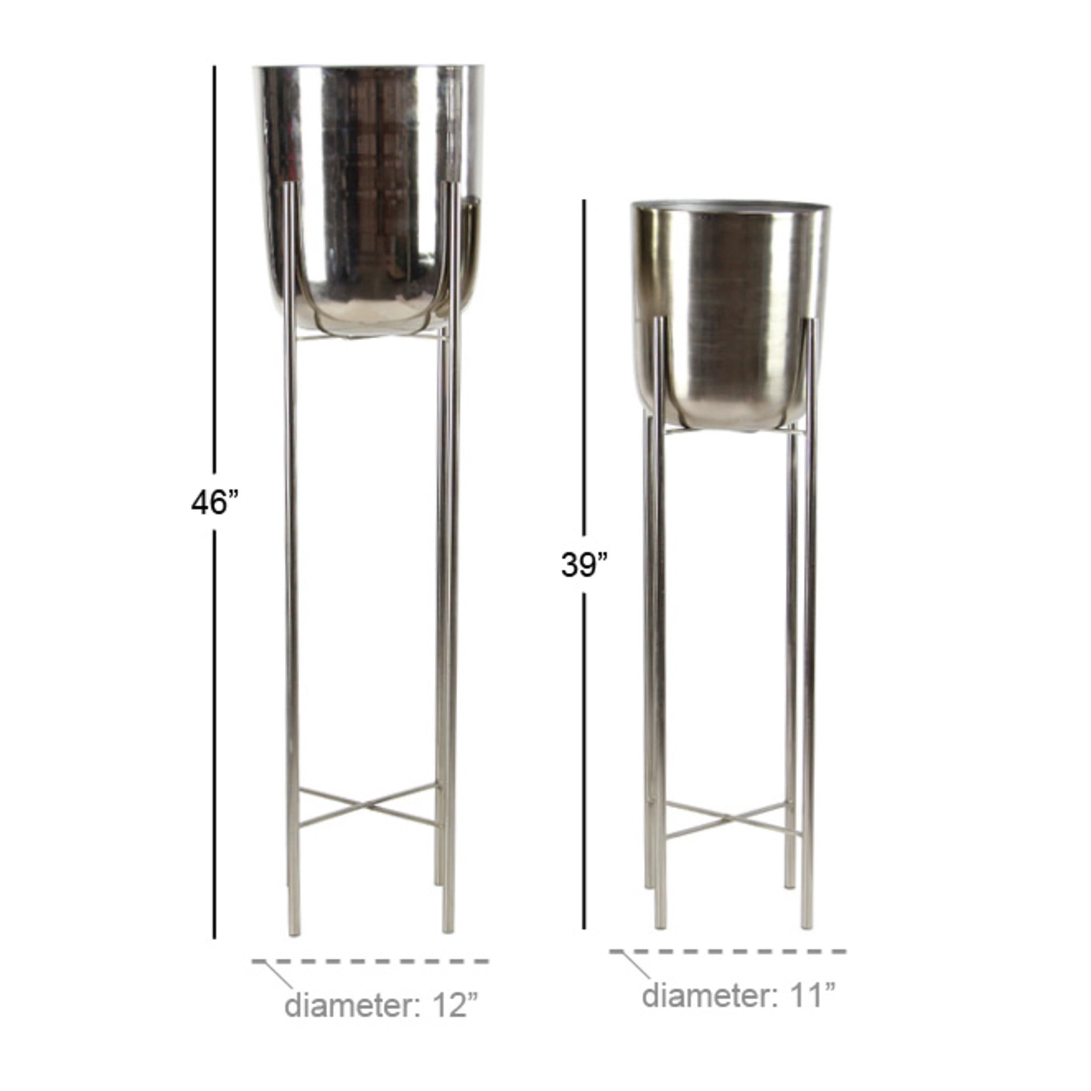 CosmoLiving by Cosmopolitan Silver Metal Dome Indoor Outdoor Planter with Removable Stand, Set of 2 39", 46"H
