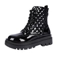 thumbnail image 2 of Viluyesy Womens Combat Boots Round Toe Lug Sole Platform Patent Leather Lace Up Slip Resistant Streetwear Boots Black Size US6, 2 of 9