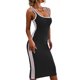 thumbnail image 2 of VISgogo Vestido de verano para mujer, patchwork, cuello en U, elástico, ajustado, ceñido al cuerpo, falda ajustada para mujer VISgogo moda, 2 of 6
