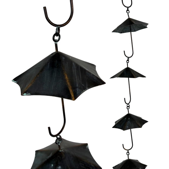 Zeckos Metal Umbrella Rain Chain 61 in Teal Verdigris Outdoor Downspout Decor - Teal - Size 61 x 4.5 x 4.5 inches