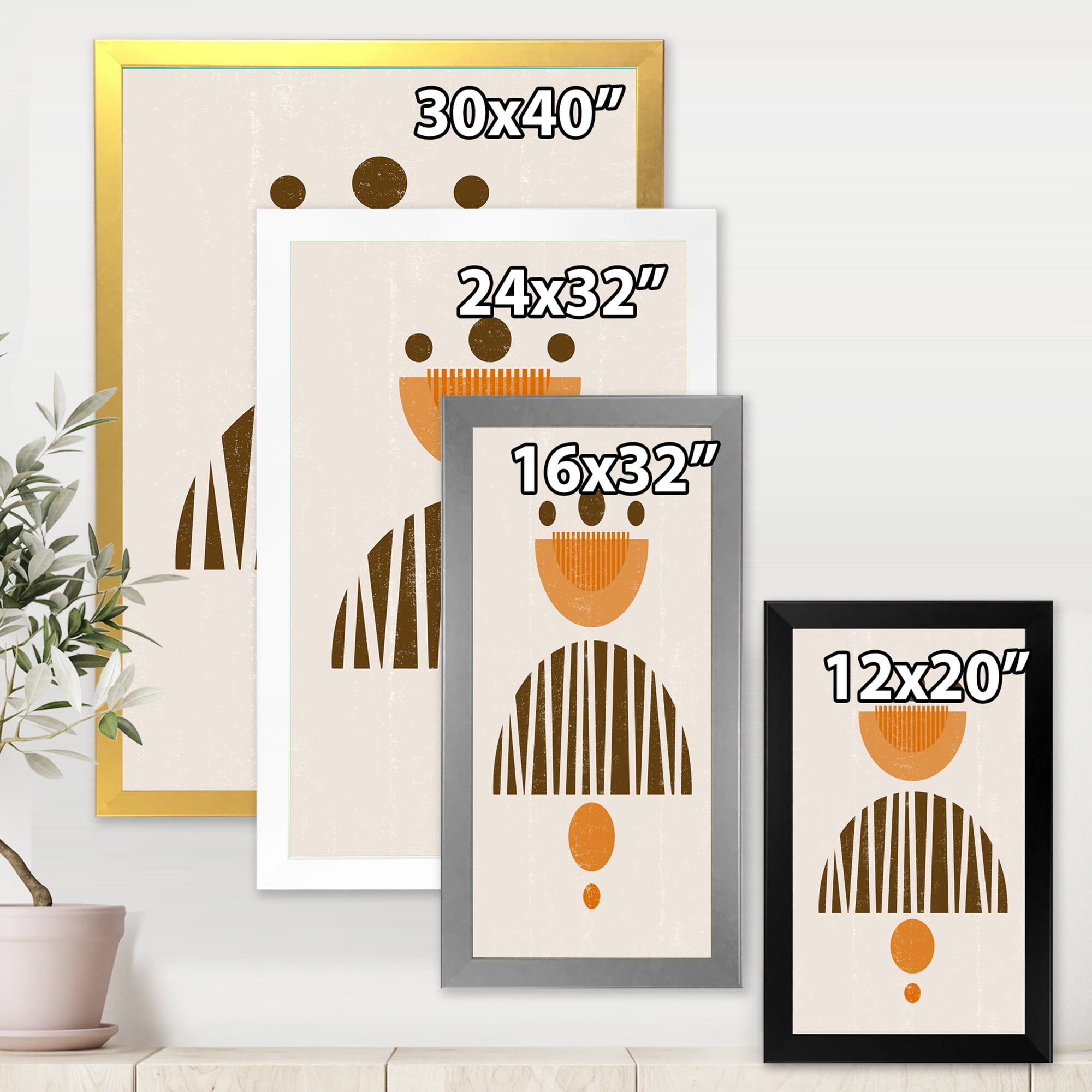 Designart 'Abstract Minimal Moon and Sun In Earth Tones IV' Modern Framed Art Print