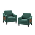 thumbnail image 6 of EOP Modern Upholstered Armchairs Set of 2, Linen Fabric Accent Chairs with 2 Side Pockets, Living Room Chairs with Foldable Table, Comfy Reading Chairs for Bedroom, Green, 6 of 9