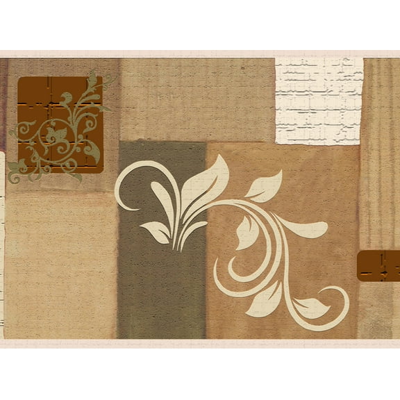 Dundee Deco's Peel and Stick Wallpaper Border - Damask Brown Vines Squares Wall Border Retro Design, 15 ft x 7 in, Self Adhesive
