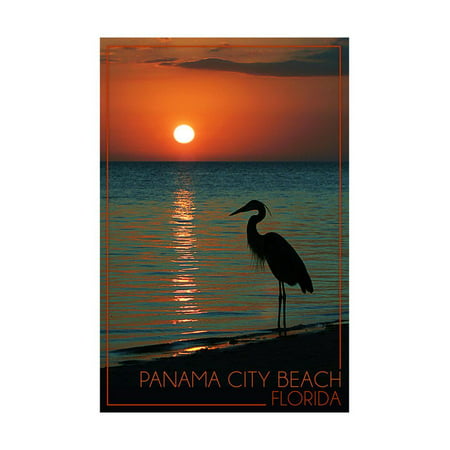 Panama City Beach, Florida - Heron and Sunset Print Wall Art By Lantern