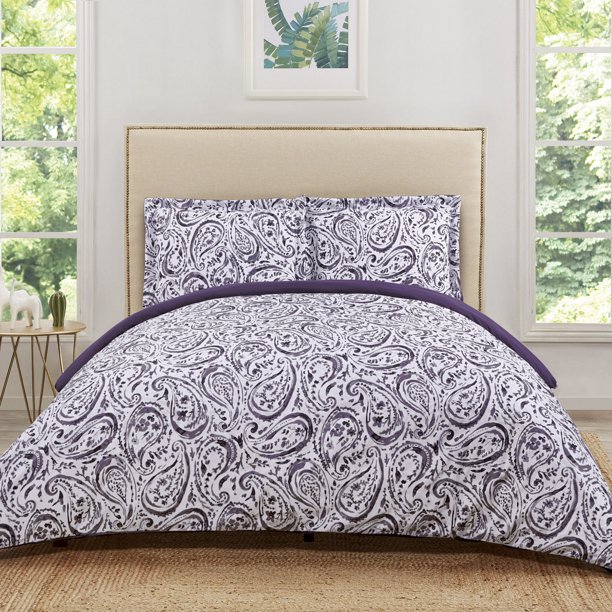 Truly Soft Watercolor Paisley Eggplant Twin Extra Long Duvet Set